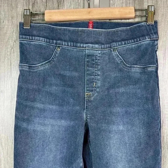Spanx Jeans Medium Skinny Raw Ham Distressed Blue Color Tummy Control M - Picture 2 of 11